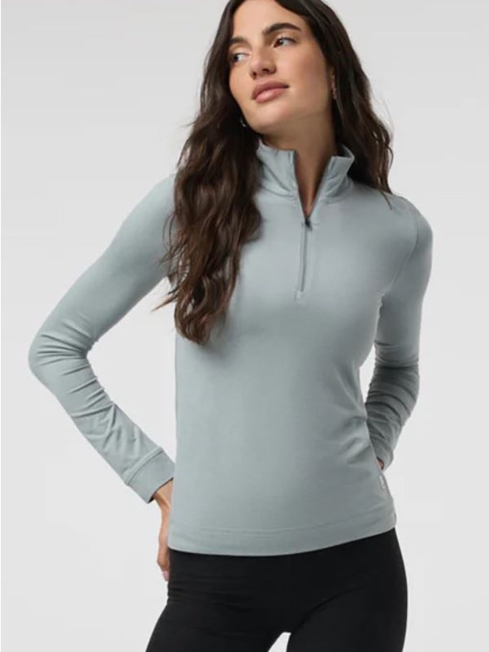 Vuori Halo Essential Half Zip Pulliver Top Chalk Blue Heather Size Small
